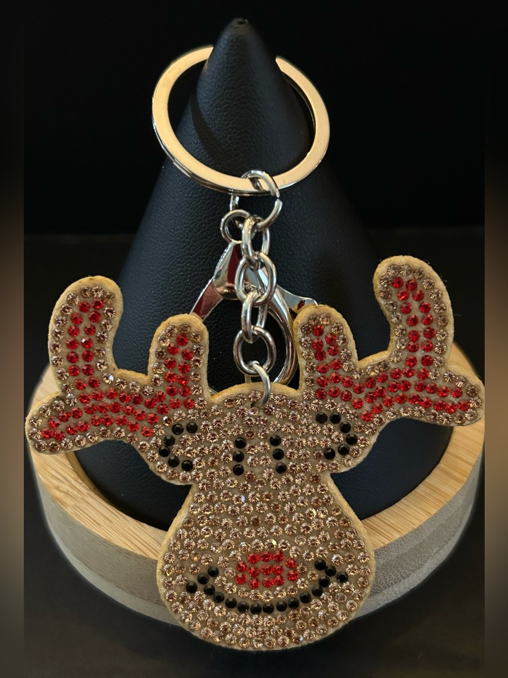 Festive Holiday Crystal Reindeer Bag Charm Keychain - Gold and Red